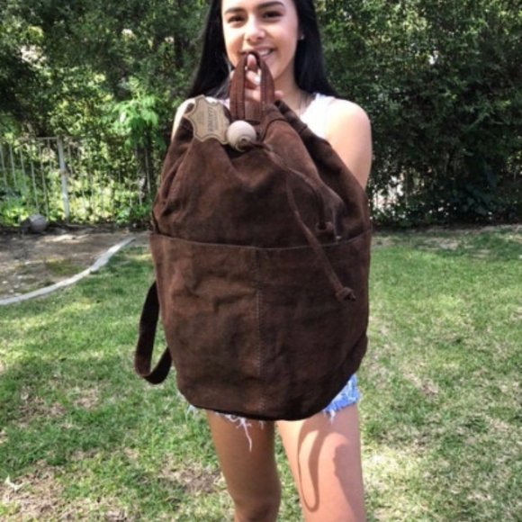 Vintage brown suede Leather backpack - Picture 2 of 5